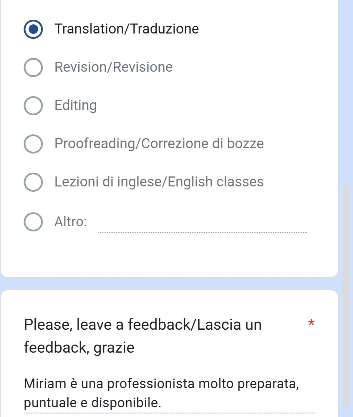 Feedback di Jessica - traduzione