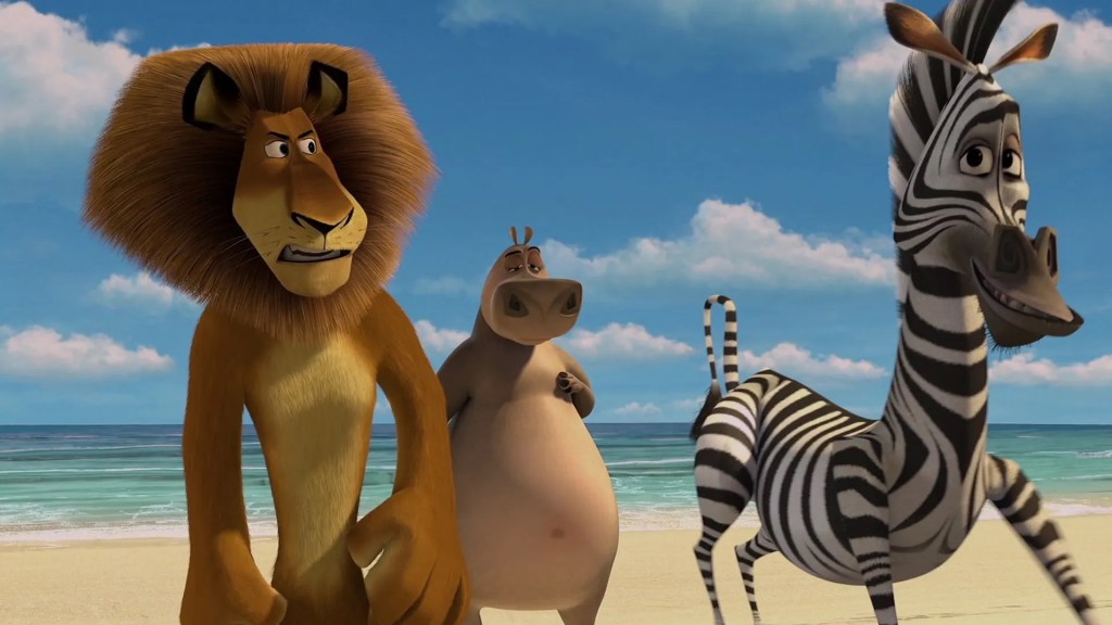 Marty, Alex e Gloria in una scena di Madagascar