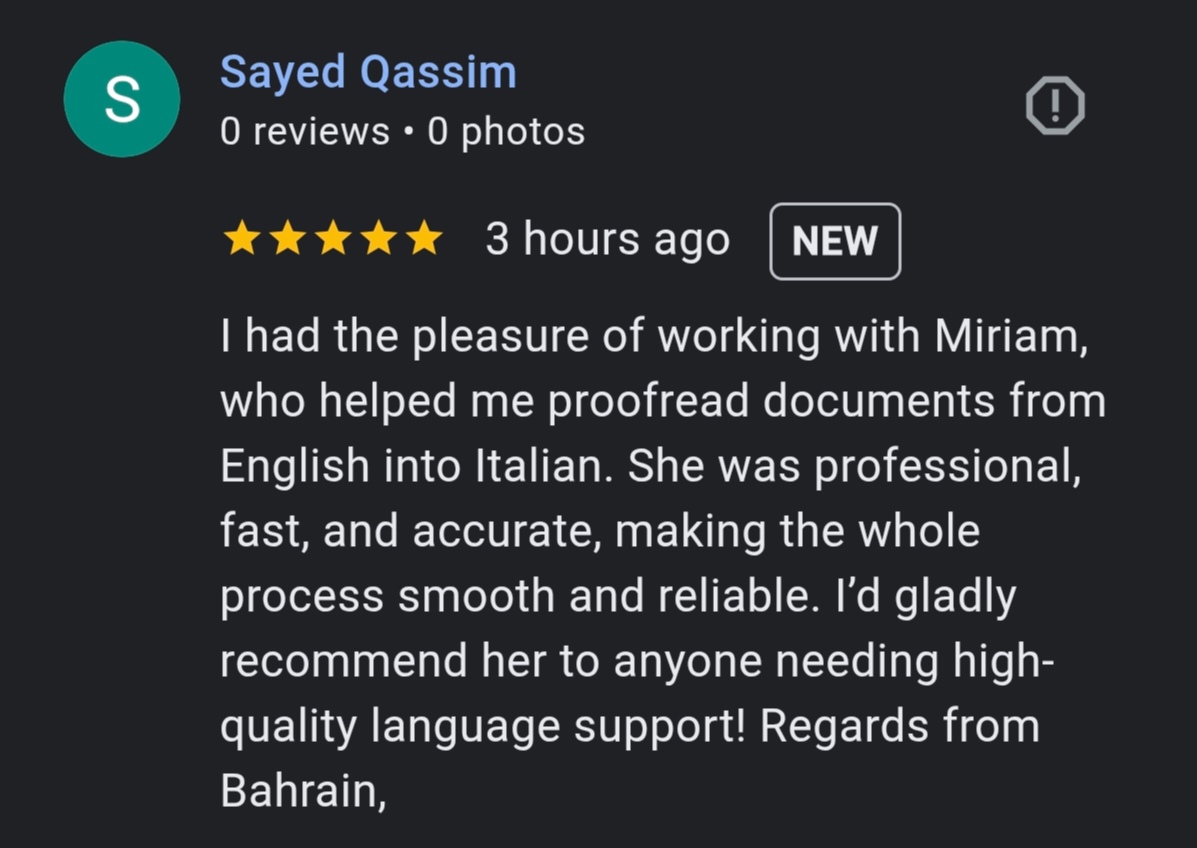 Feedback di Sayed - Revisione certificato esportazione auto